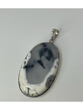 Dendritic Agate 925 Sterling Silver Large Oval Statement Pendant 2.4” L